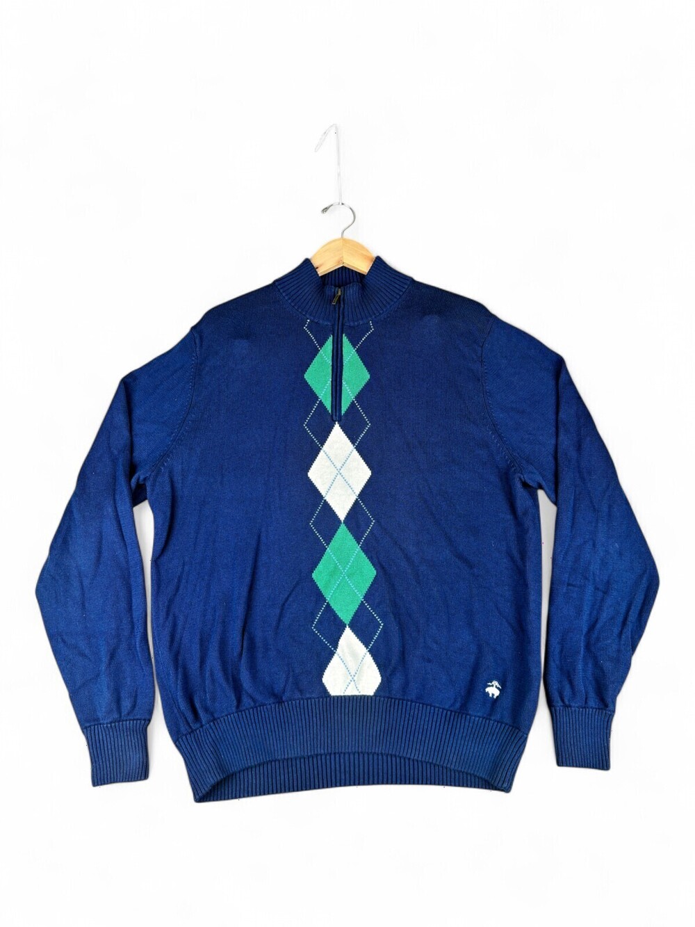 Brooks Brothers Men's XL Argyle Quarter-Zip Turtleneck Sweater